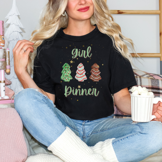 "Girl Dinner" Holiday -- Long Sleeved Comfort Colors Shirt